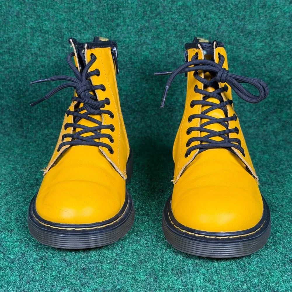 Dr. Martens 1460 J Yellow Leather Lace Up Side Zip Combat Boot Junior Youth 3 US